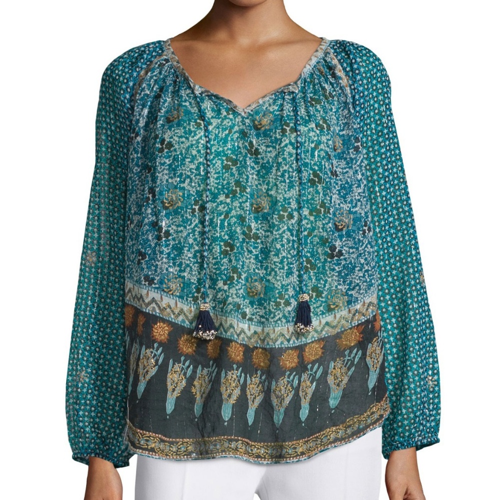 Calypso St. Barth Keaton blue cotton peasant top